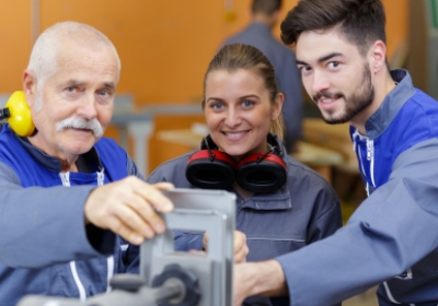 Drie mensen aan het werk in de techniek